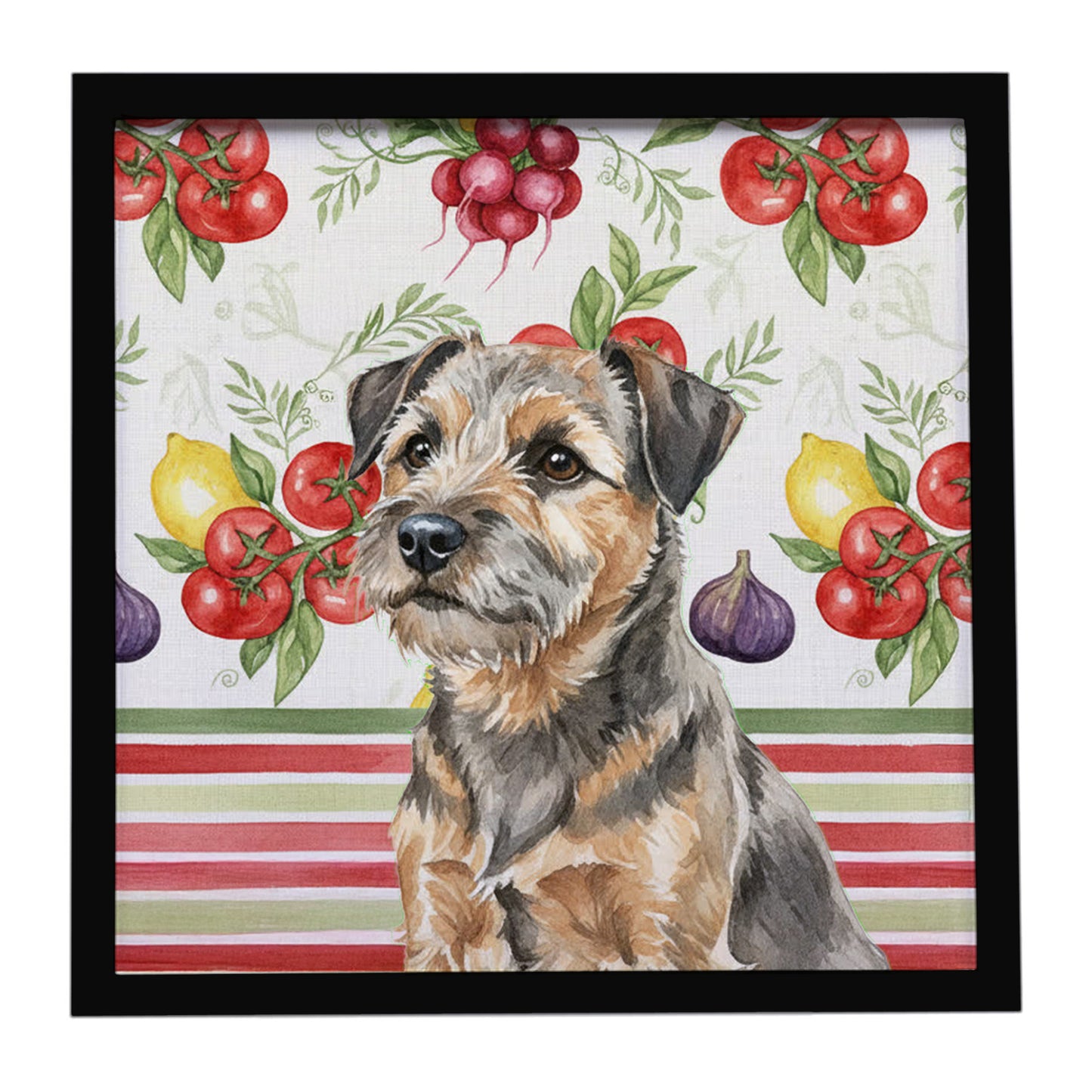 Buy this Grizzle and Tan Border Terrier Vegetables Framed Metal Print