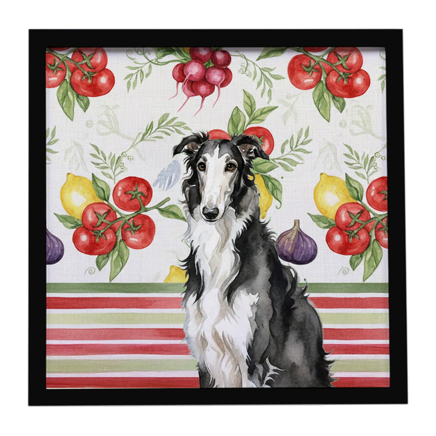 Buy this Black and White Borzoi Vegetables Framed Metal Print
