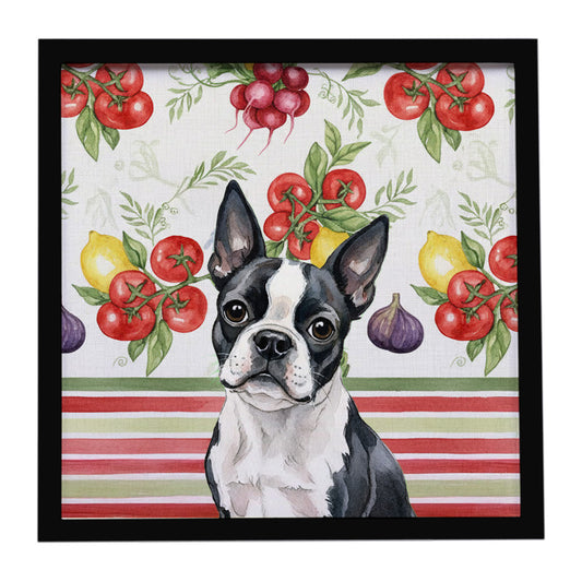 Buy this Boston Terrier Vegetables Framed Metal Print
