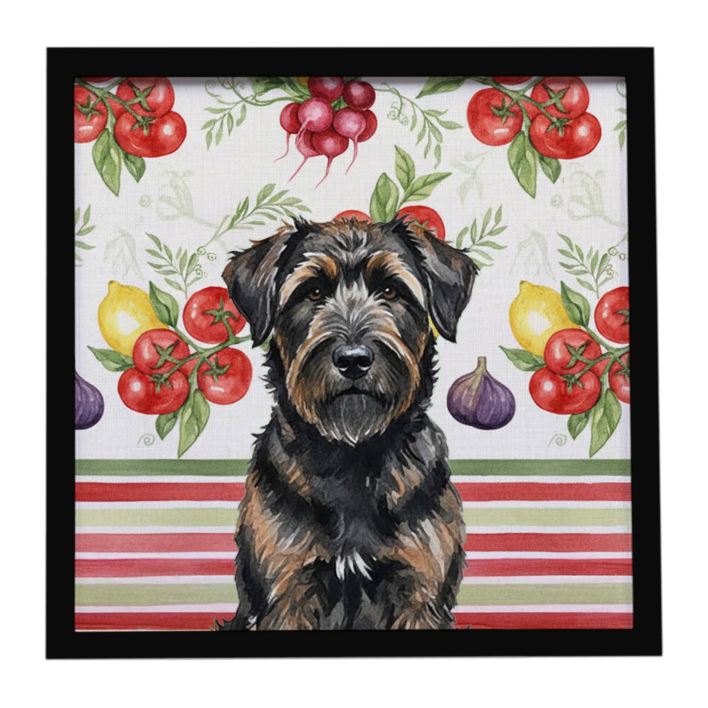 Buy this Brindle Bouvier des Flandres Vegetables Framed Metal Print