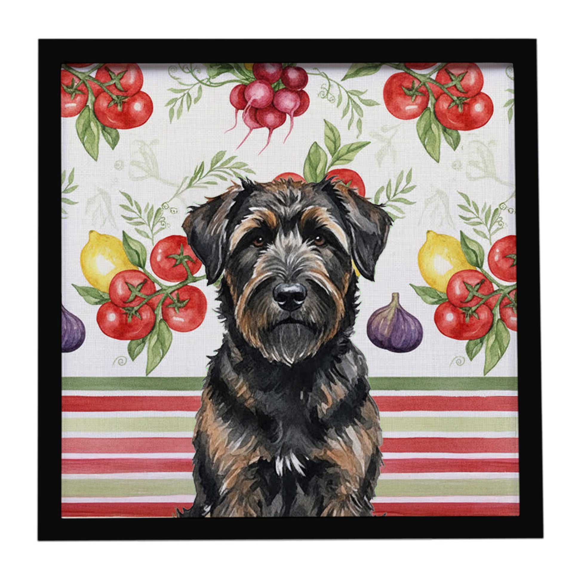 Buy this Brindle Bouvier des Flandres Vegetables Framed Metal Print