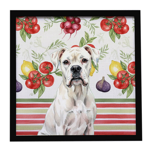 Buy this White Boxer Vegetables Framed Metal Print