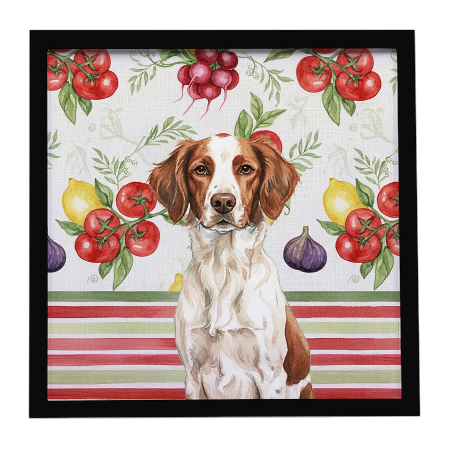 Buy this Liver and White Brittany Vegetables Framed Metal Print