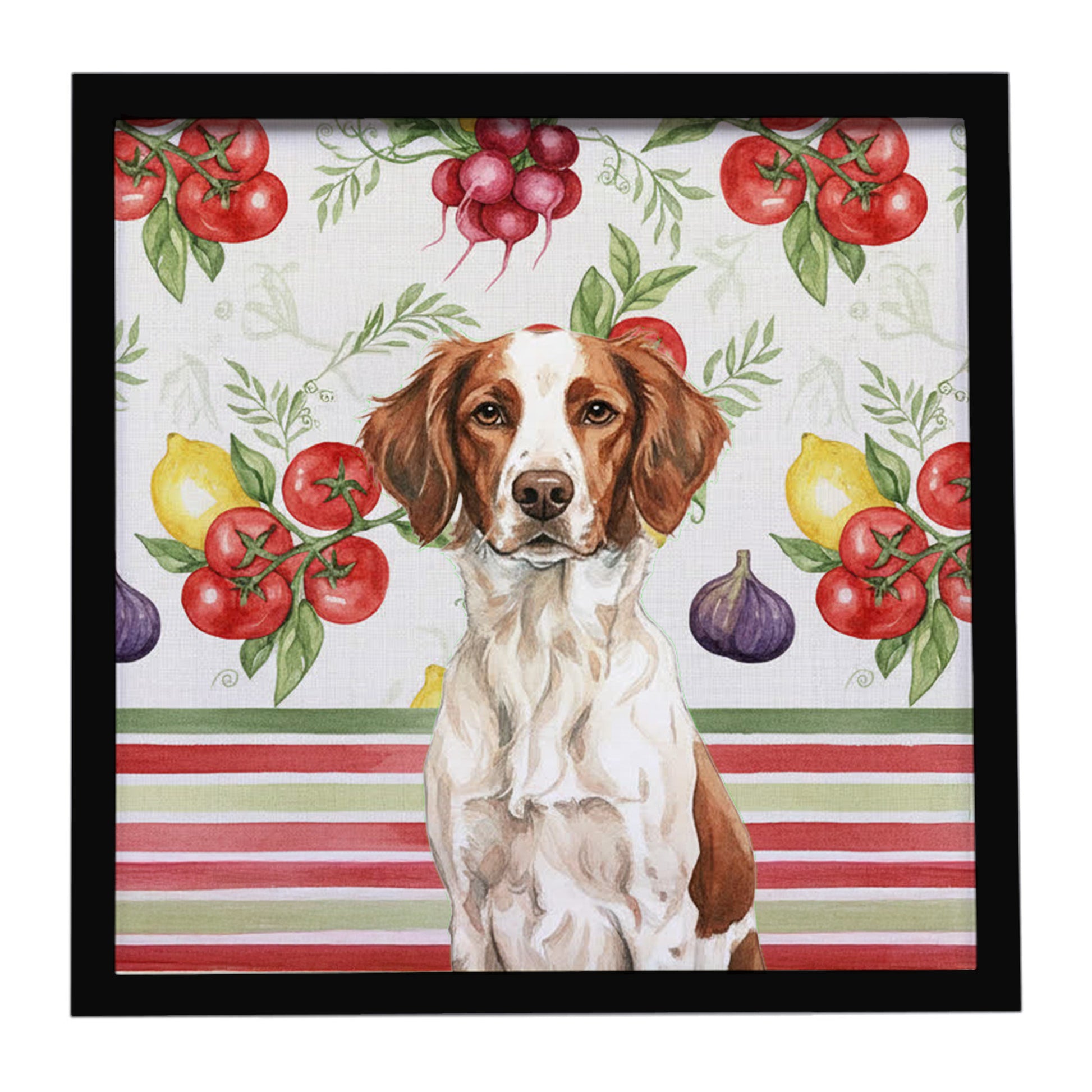 Buy this Liver and White Brittany Vegetables Framed Metal Print