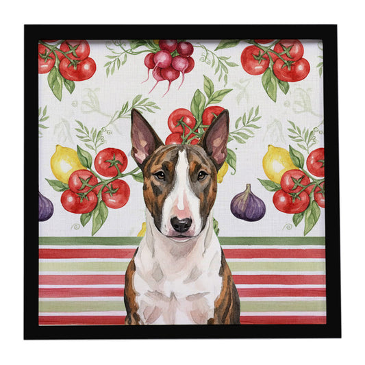 Buy this Brindle and White Bull Terrier Vegetables Framed Metal Print