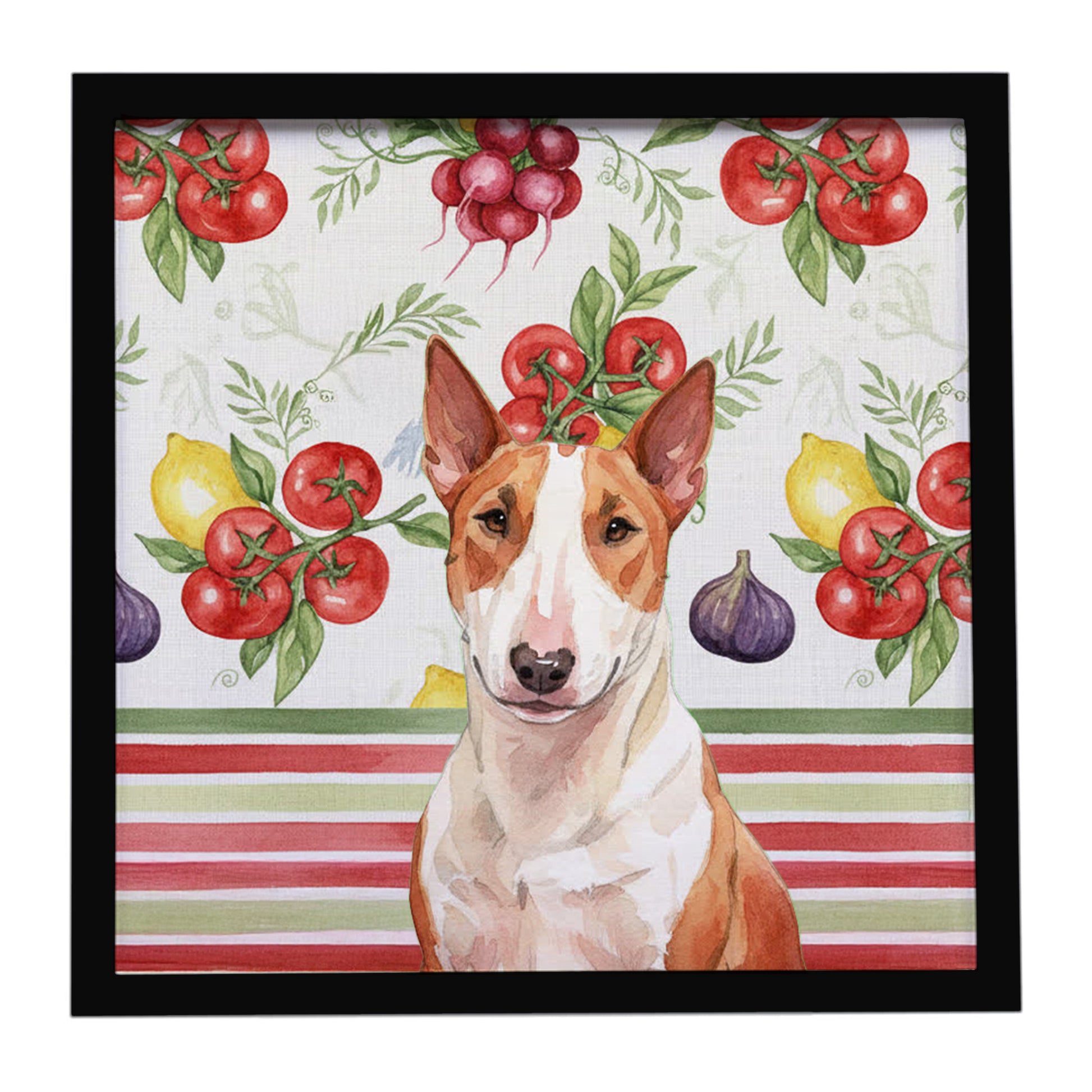 Buy this Red and White Bull Terrier Vegetables Framed Metal Print