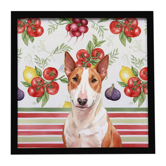 Buy this Red and White Bull Terrier Vegetables Framed Metal Print
