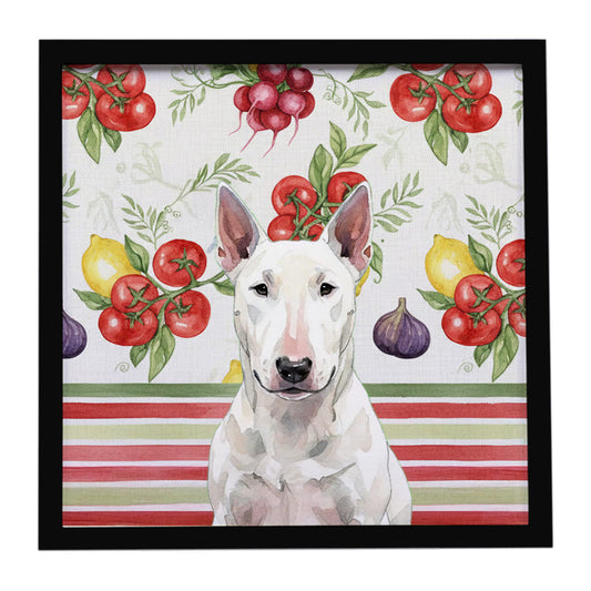 Buy this White Bull Terrier Vegetables Framed Metal Print
