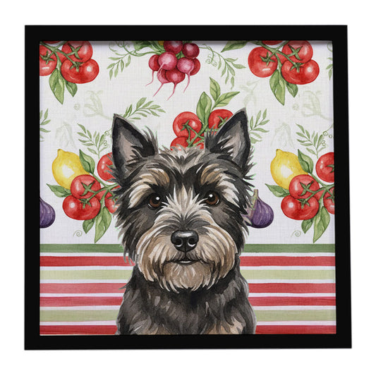 Buy this Black Cairn Terrier Vegetables Framed Metal Print