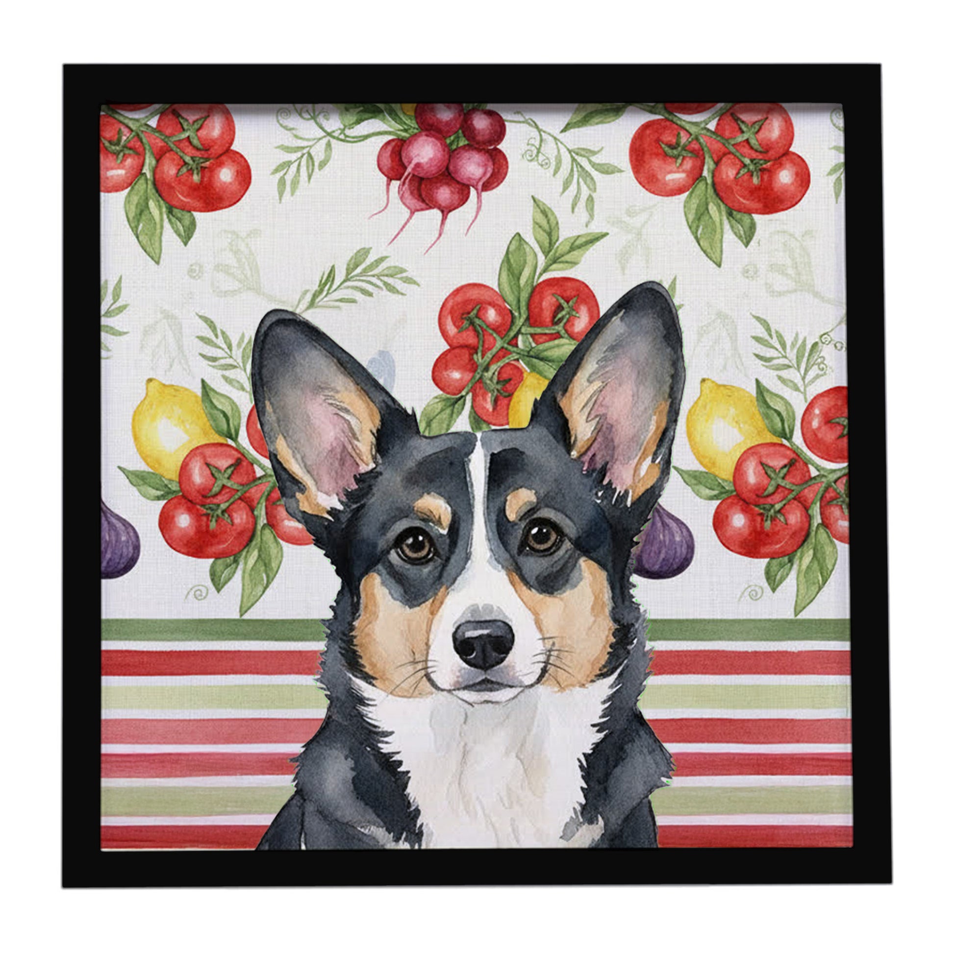 Buy this Black and White Cardigan Welsh Corgi Vegetables Framed Metal Print
