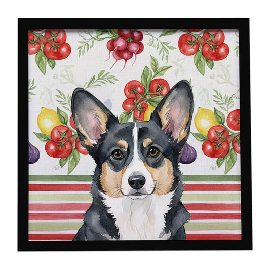 Buy this Black and White Cardigan Welsh Corgi Vegetables Framed Metal Print