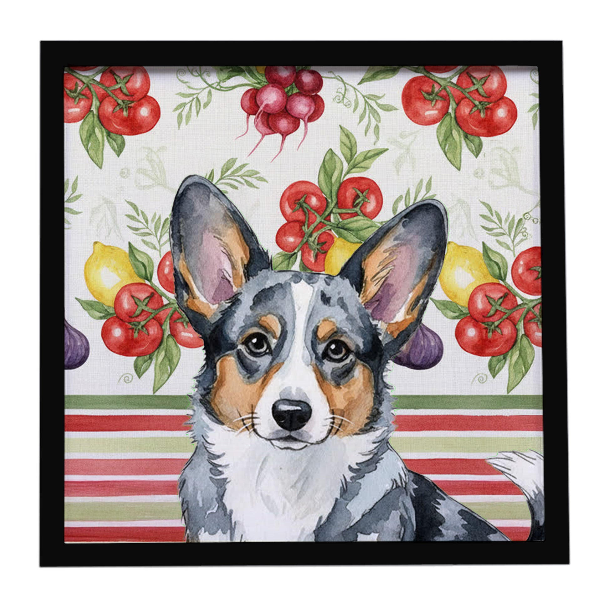 Buy this Blue Merle Cardigan Welsh Corgi Vegetables Framed Metal Print