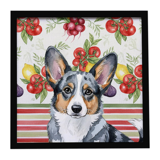 Buy this Blue Merle Cardigan Welsh Corgi Vegetables Framed Metal Print