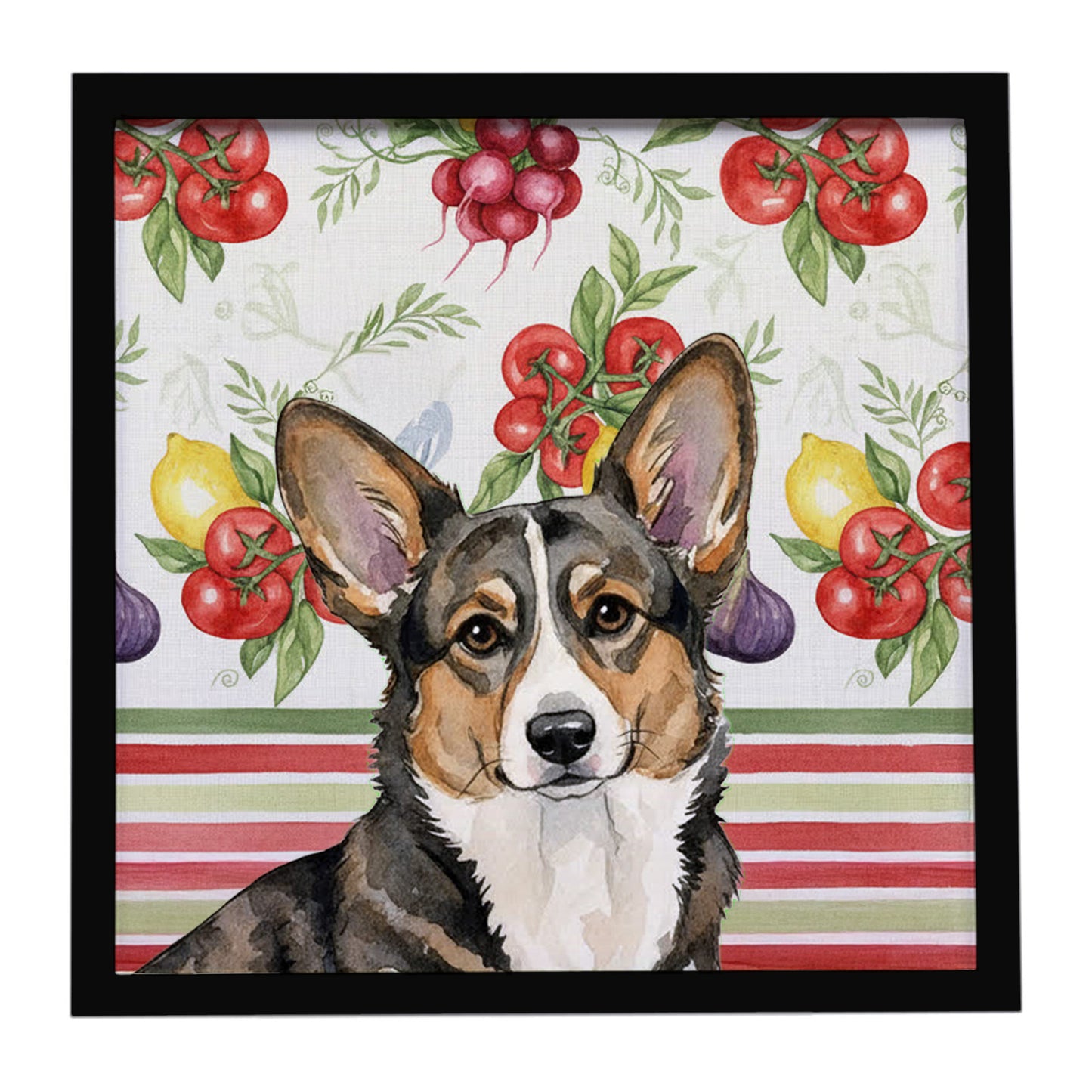 Buy this Brindle Cardigan Welsh Corgi Vegetables Framed Metal Print