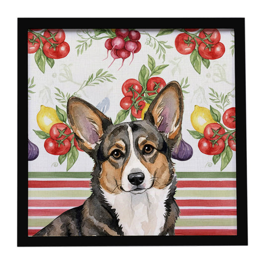 Buy this Brindle Cardigan Welsh Corgi Vegetables Framed Metal Print