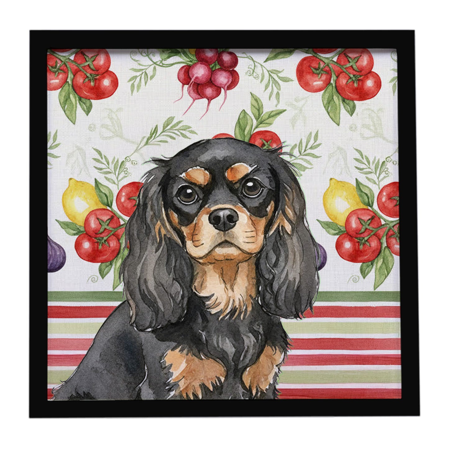 Buy this Black and Tan Cavalier Spaniel Vegetables Framed Metal Print