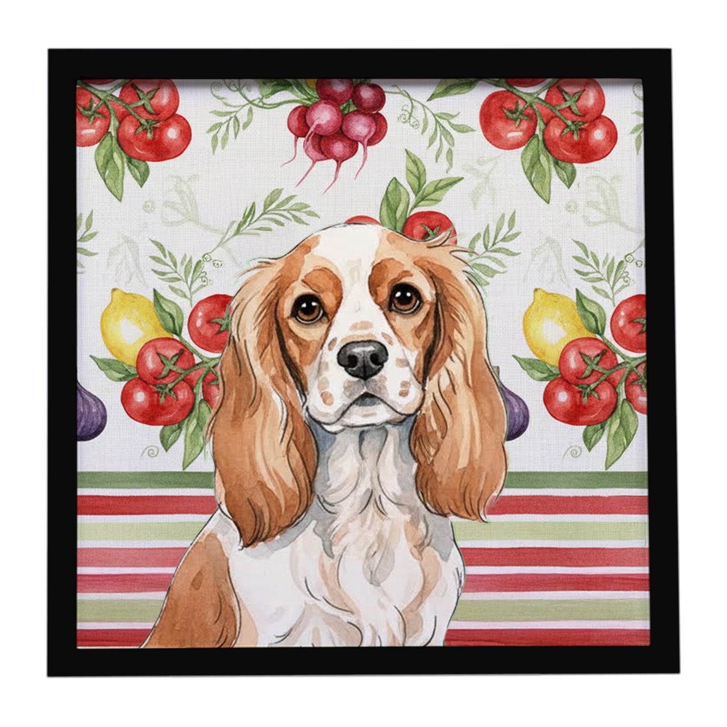 Buy this Blenheim Cavalier Spaniel Vegetables Framed Metal Print