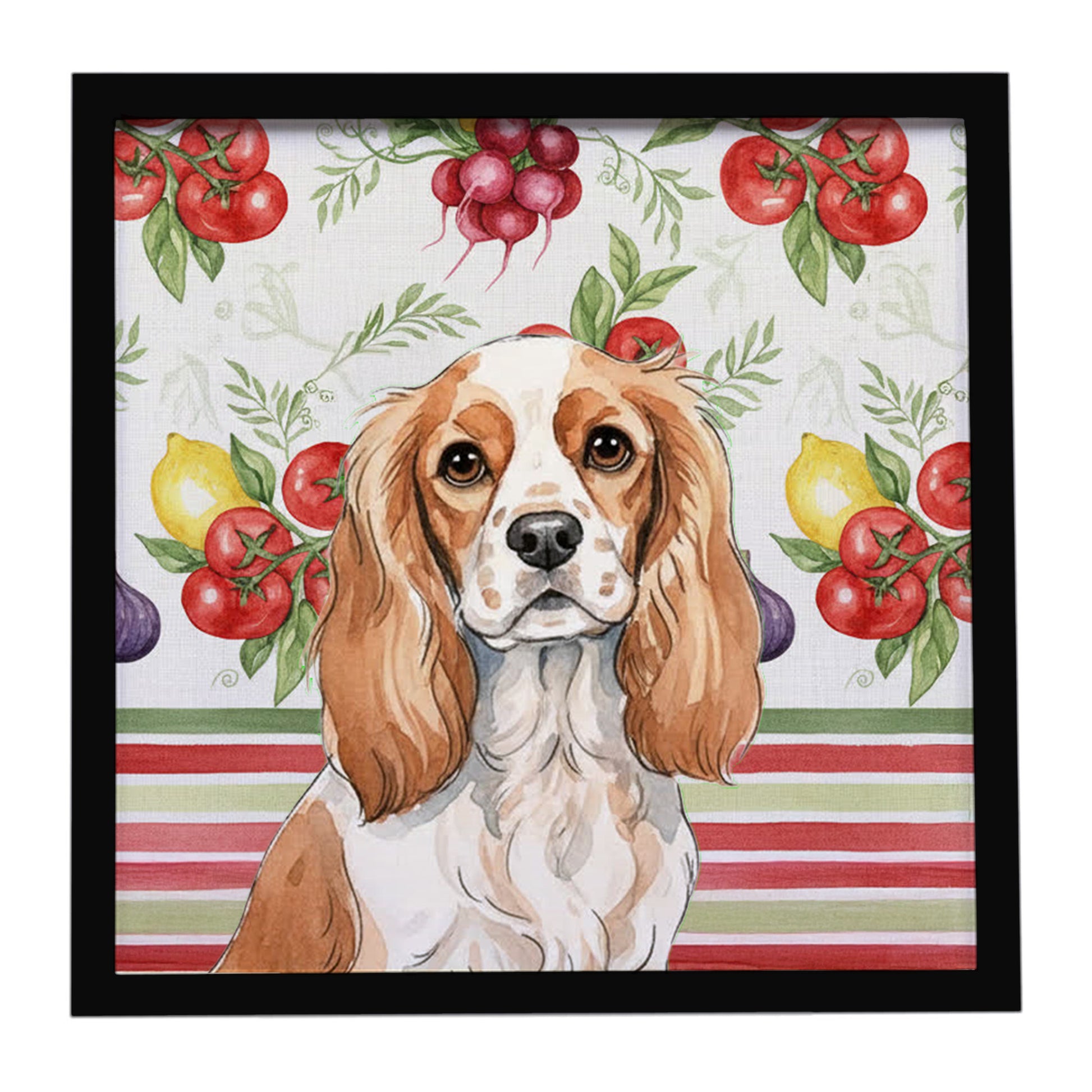 Buy this Blenheim Cavalier Spaniel Vegetables Framed Metal Print