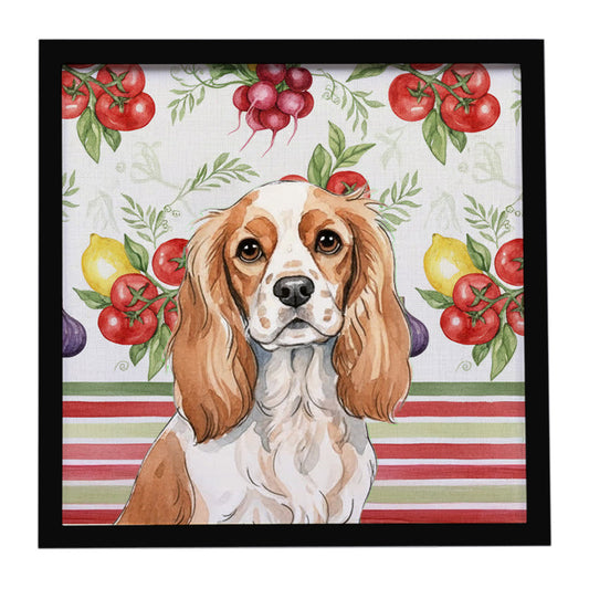 Buy this Blenheim Cavalier Spaniel Vegetables Framed Metal Print