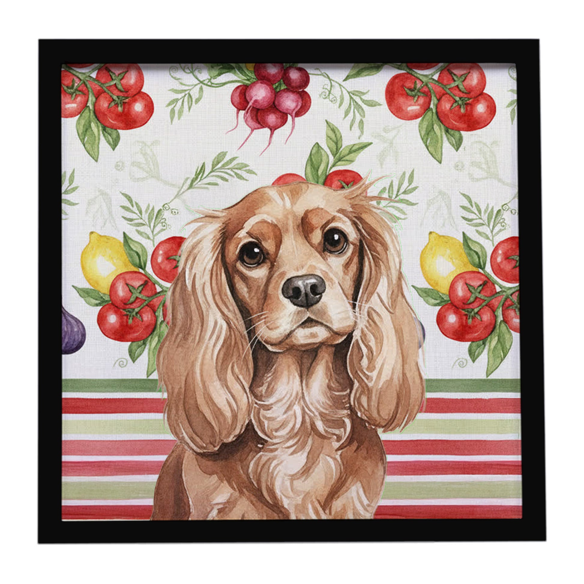 Buy this Ruby Cavalier Spaniel Vegetables Framed Metal Print