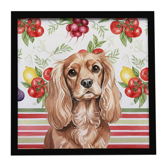 Buy this Ruby Cavalier Spaniel Vegetables Framed Metal Print