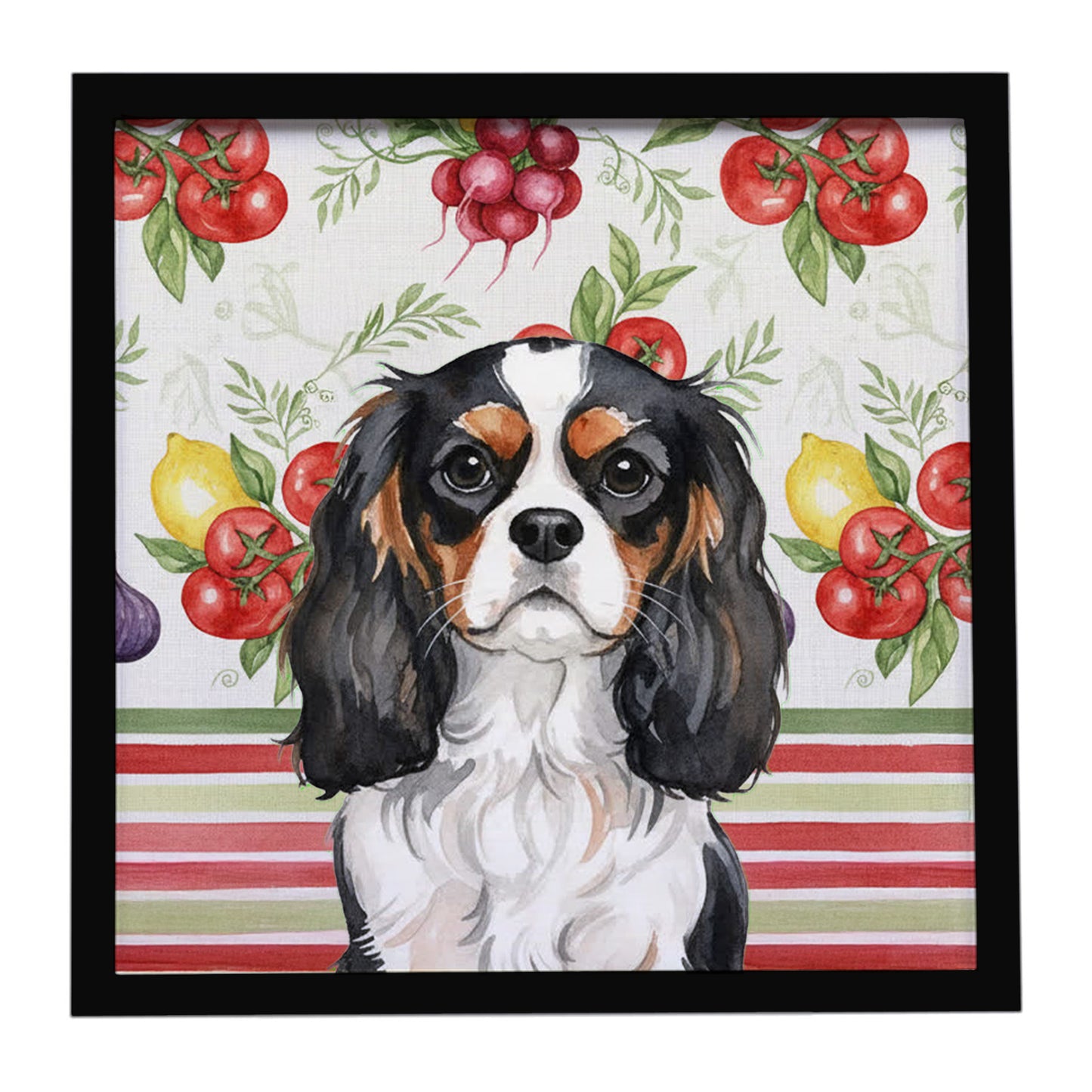Buy this Tricolor Cavalier Spaniel Vegetables Framed Metal Print
