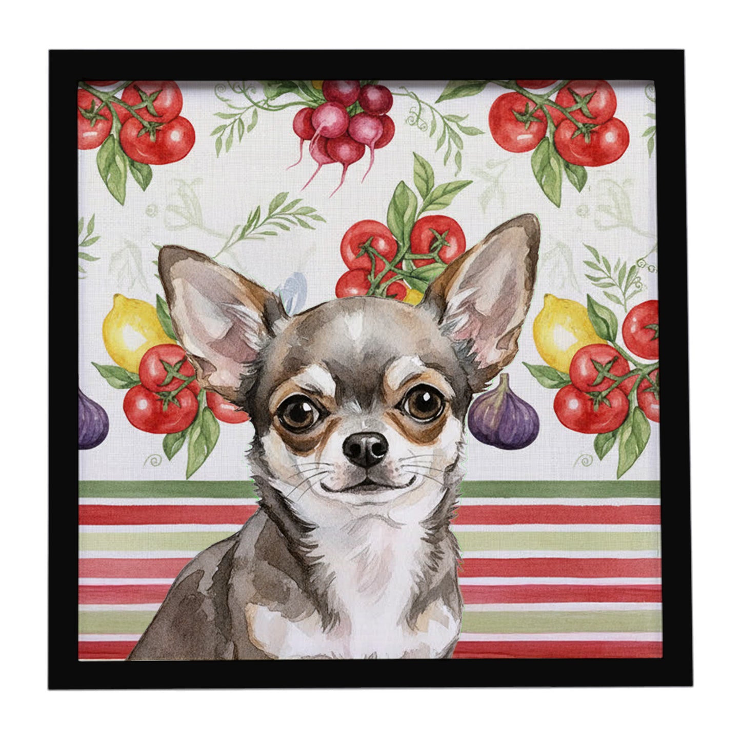 Buy this Chihuahua Vegetables Framed Metal Print