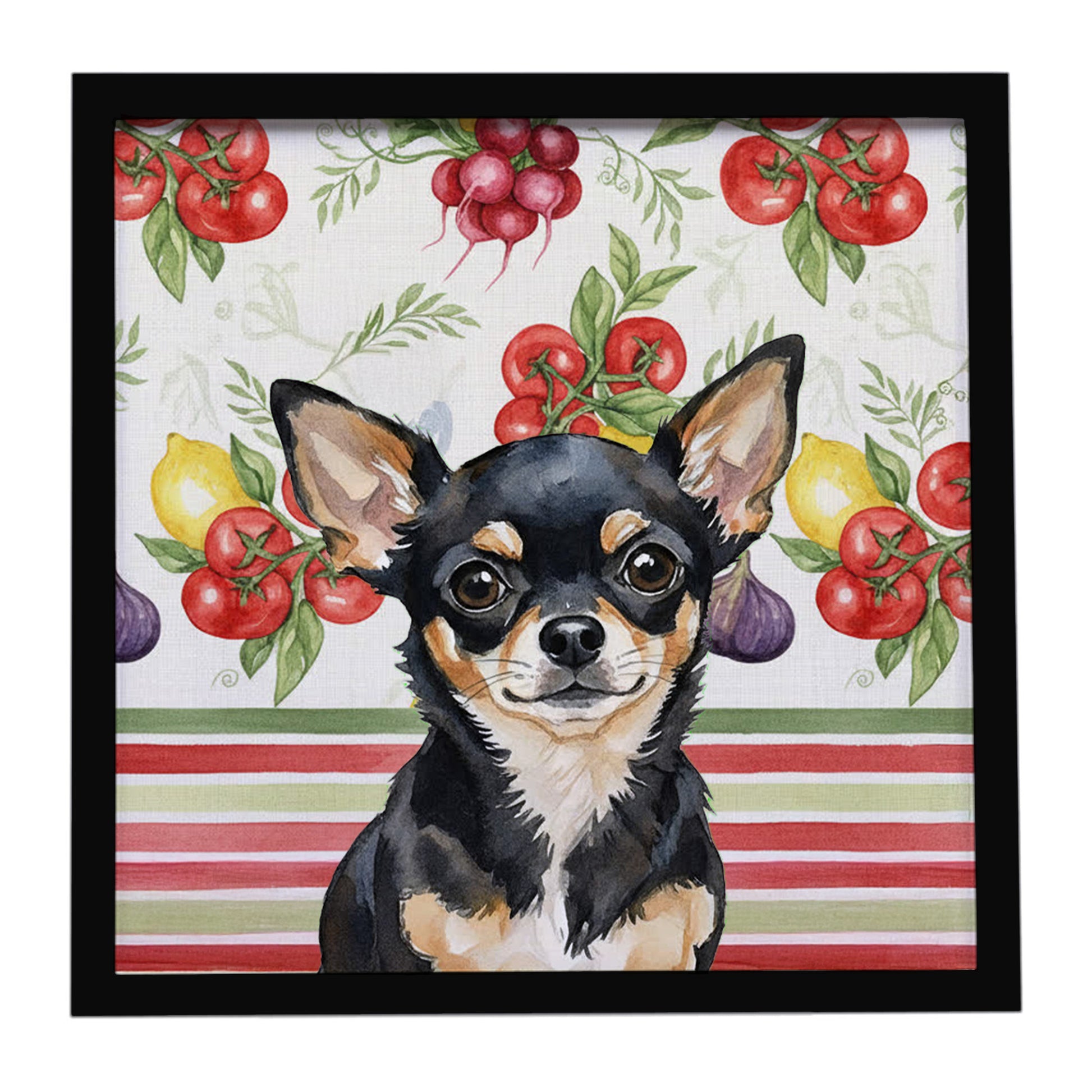 Buy this Black and Tan Chihuahua Vegetables Framed Metal Print