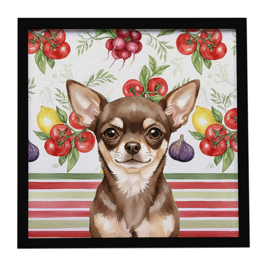 Buy this Chocolate Chihuahua Vegetables Framed Metal Print