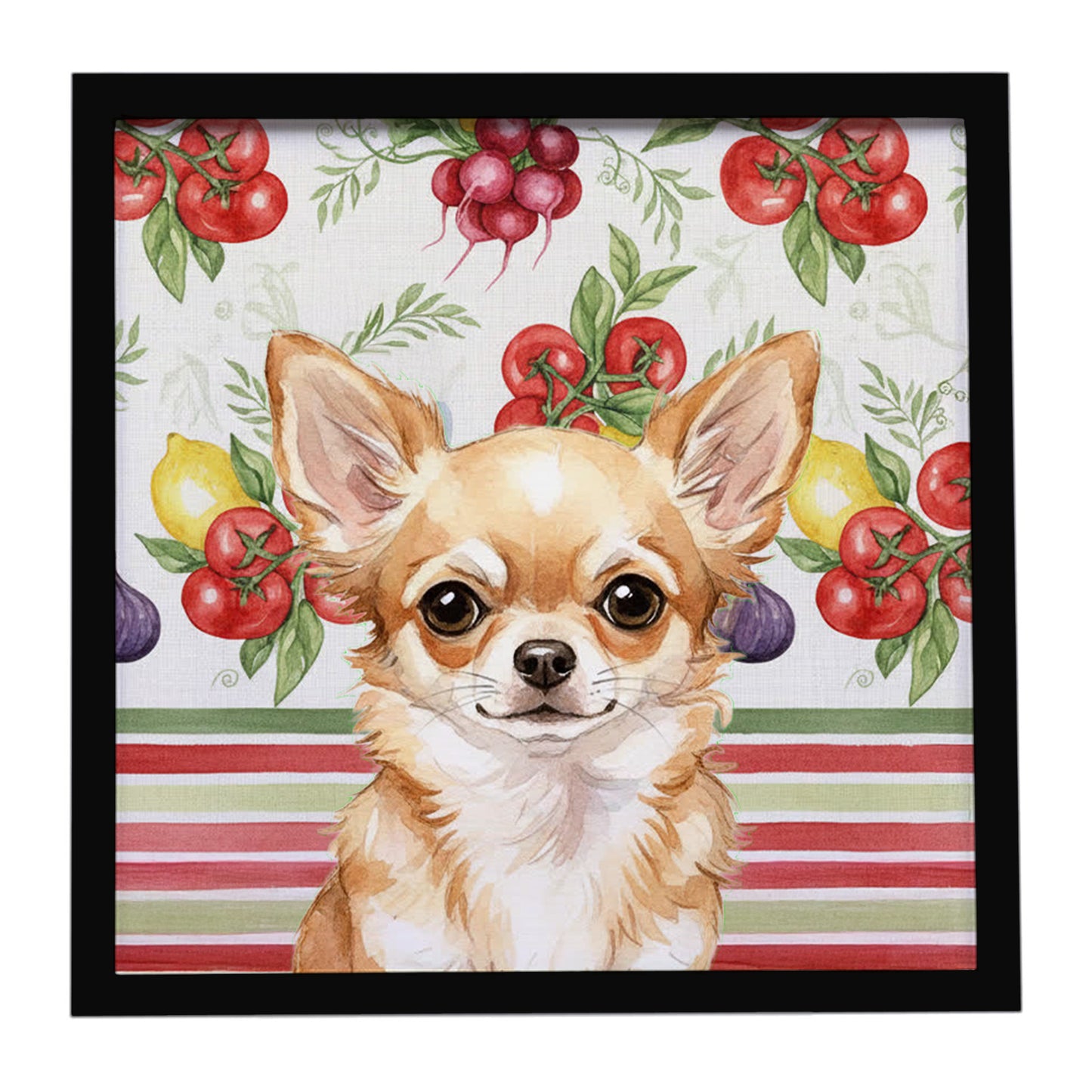 Buy this Fawn Chihuahua Vegetables Framed Metal Print