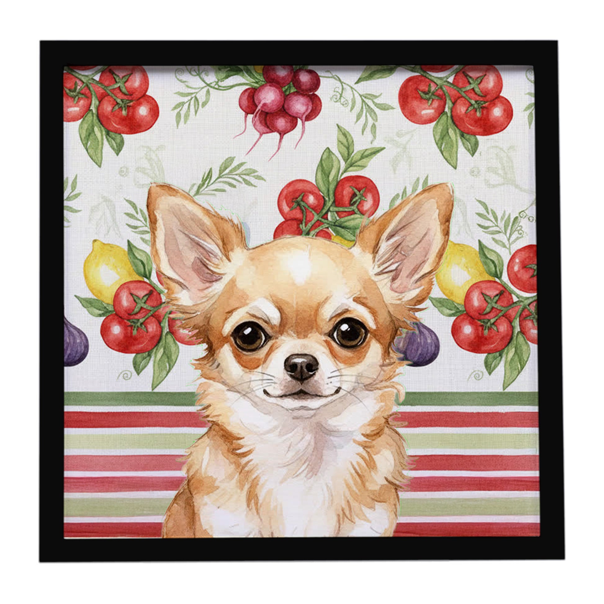 Buy this Fawn Chihuahua Vegetables Framed Metal Print