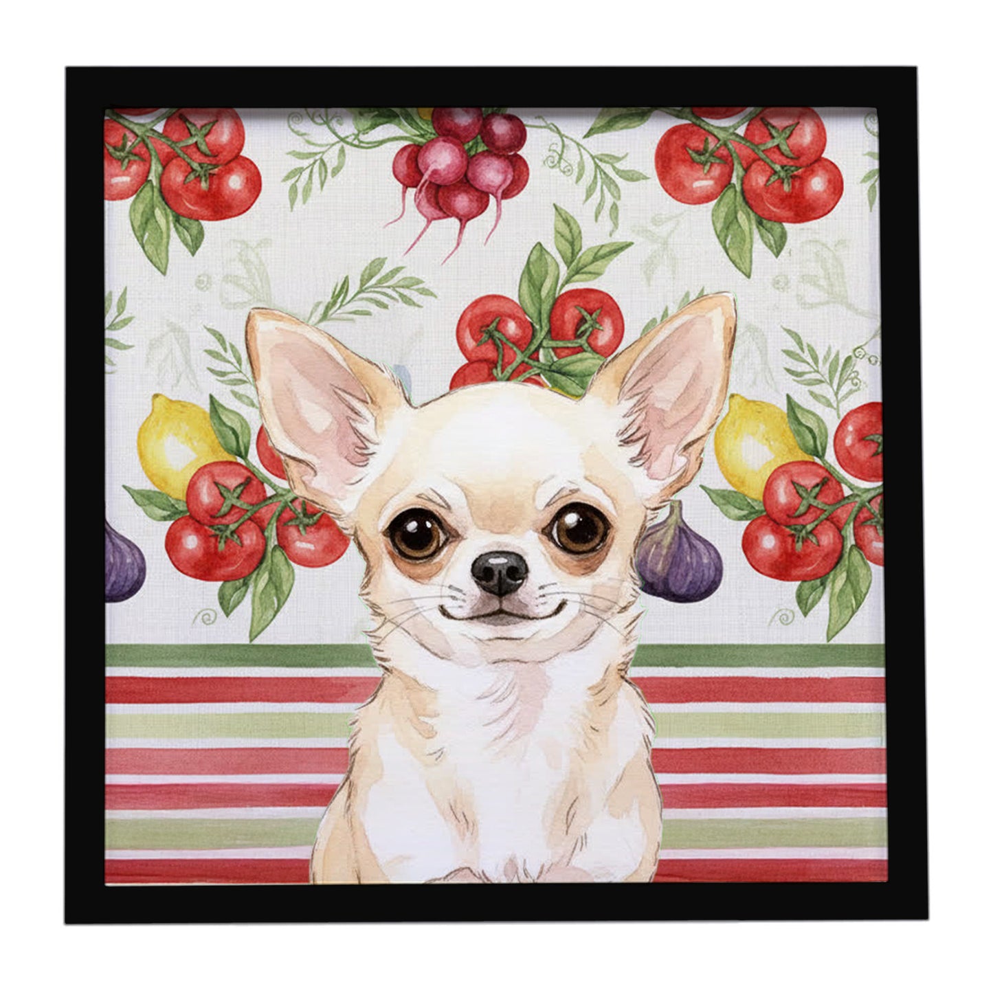 Buy this Cream Chihuahua Vegetables Framed Metal Print