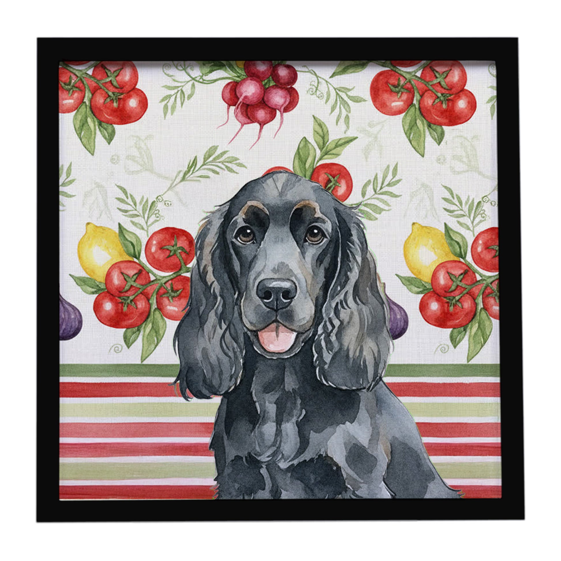 Buy this Black Cocker Spaniel Vegetables Framed Metal Print