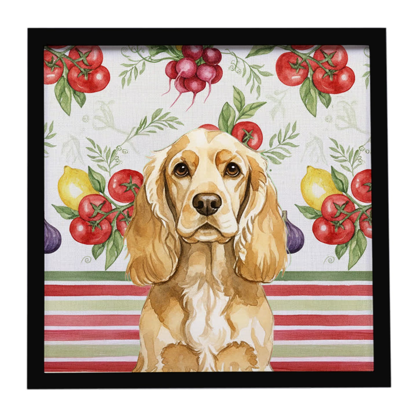 Buy this Buff Cocker Spaniel Vegetables Framed Metal Print