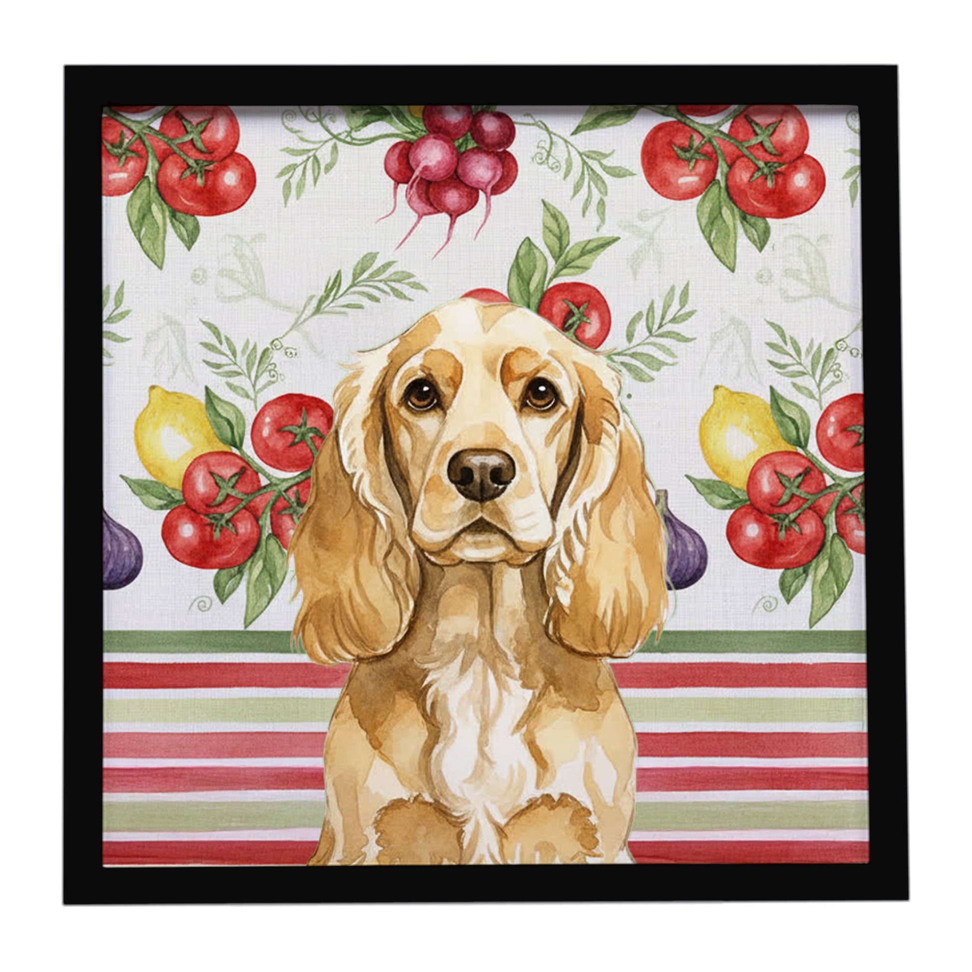 Buy this Buff Cocker Spaniel Vegetables Framed Metal Print