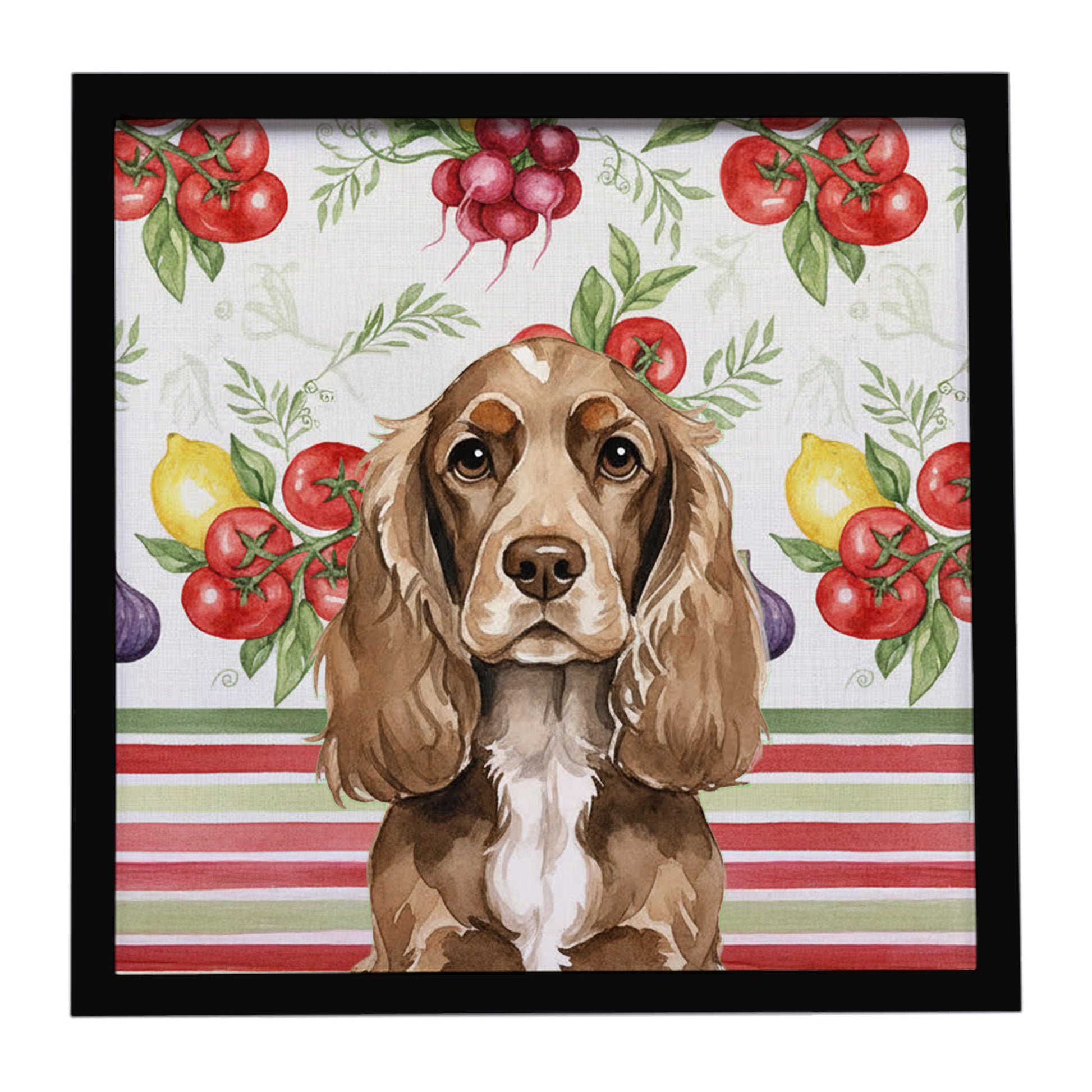 Buy this Chocolate Cocker Spaniel Vegetables Framed Metal Print