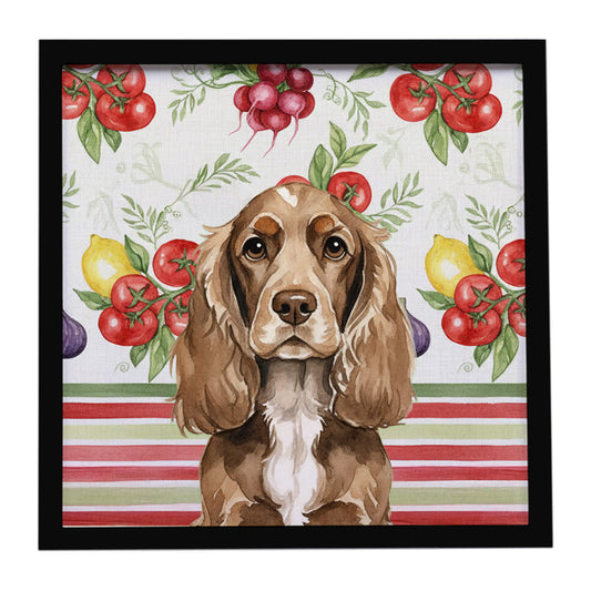 Buy this Chocolate Cocker Spaniel Vegetables Framed Metal Print