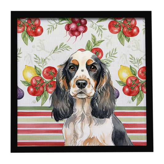 Buy this Parti Cocker Spaniel Vegetables Framed Metal Print