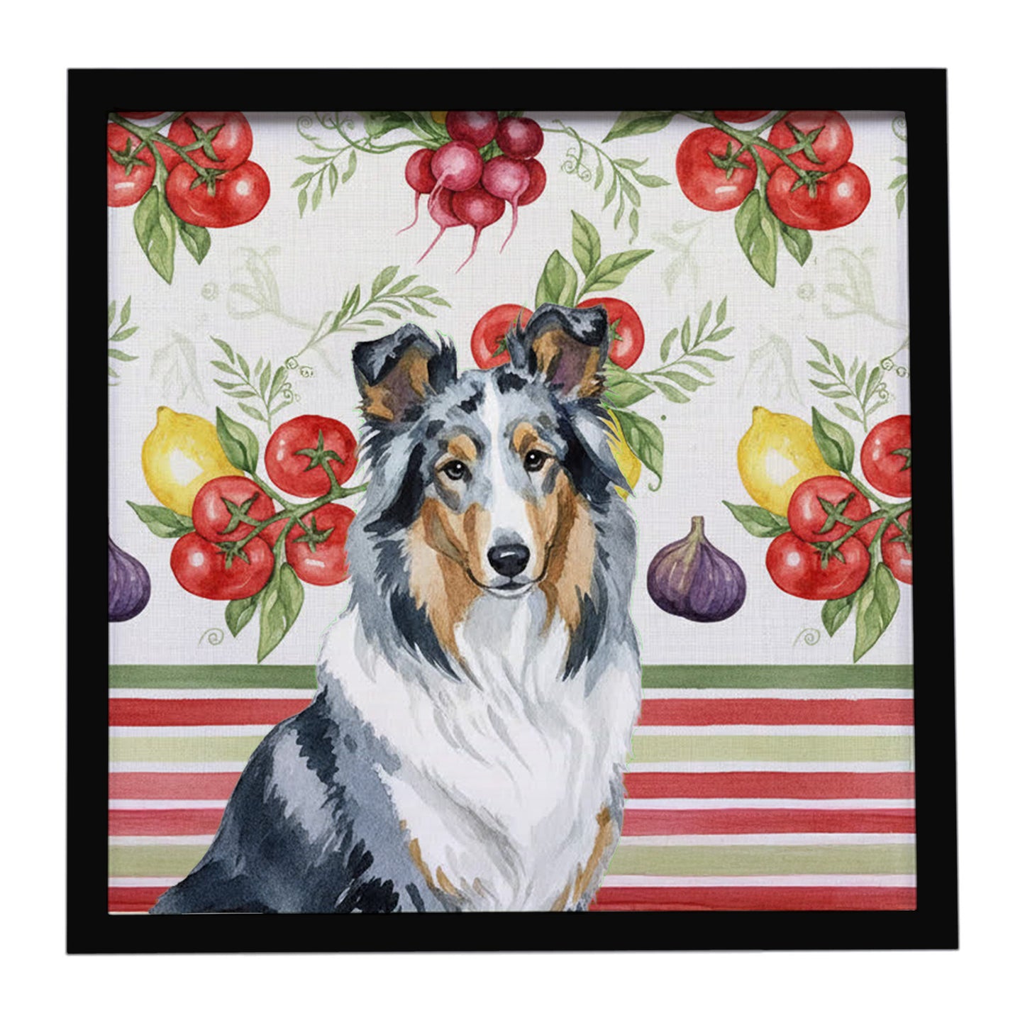 Buy this Blue Merle Collie Vegetables Framed Metal Print