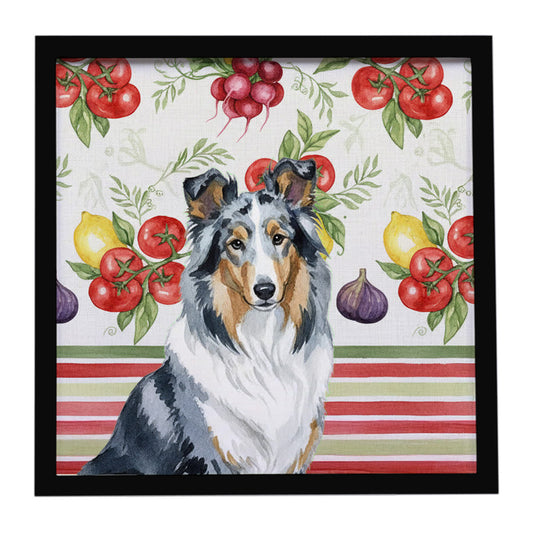Buy this Blue Merle Collie Vegetables Framed Metal Print