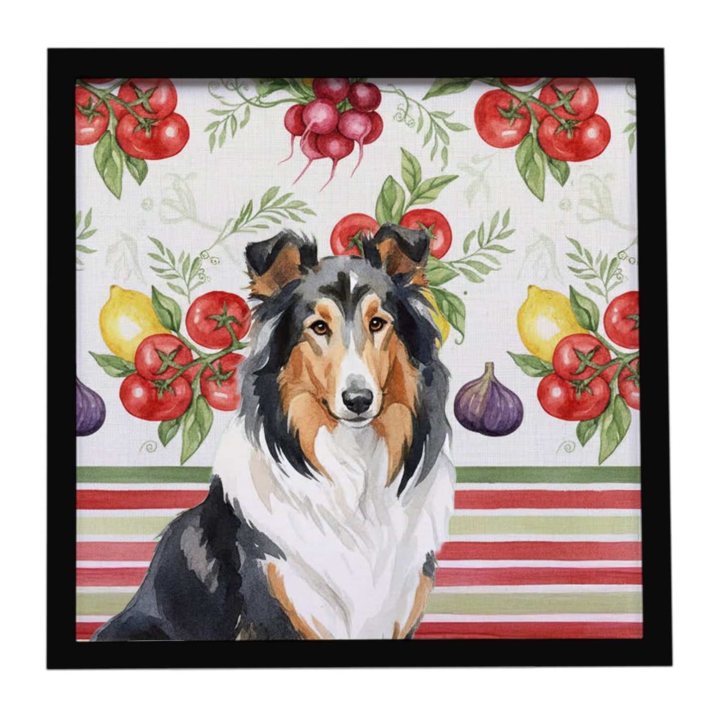 Buy this Tricolor Collie Vegetables Framed Metal Print
