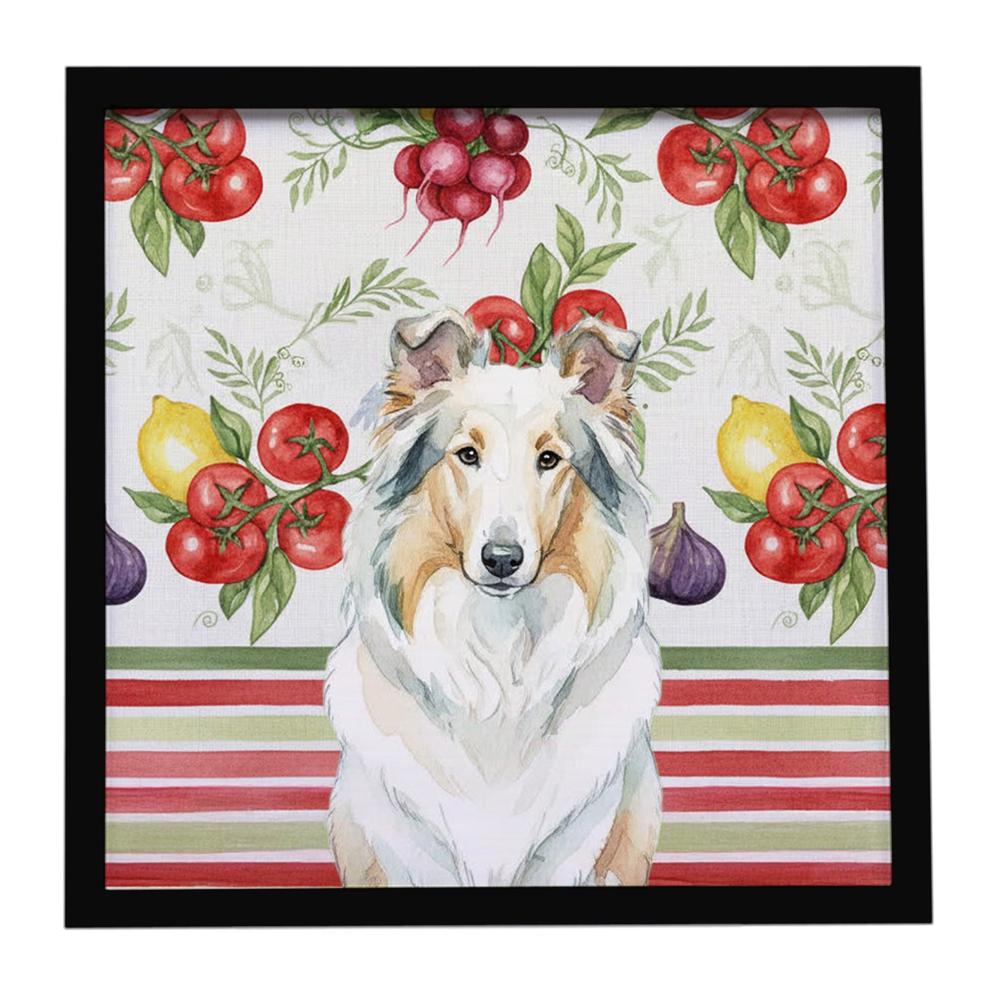 Buy this White Collie Vegetables Framed Metal Print