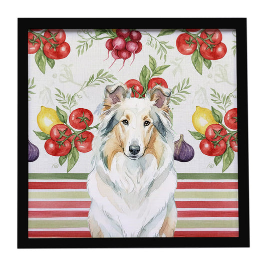 Buy this White Collie Vegetables Framed Metal Print