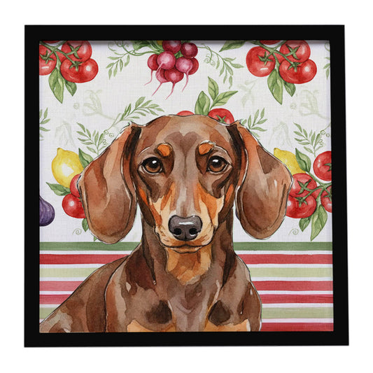 Buy this Chocolate and Tan Dachshund Vegetables Framed Metal Print
