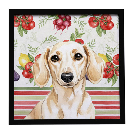 Buy this Cream Dachshund Vegetables Framed Metal Print