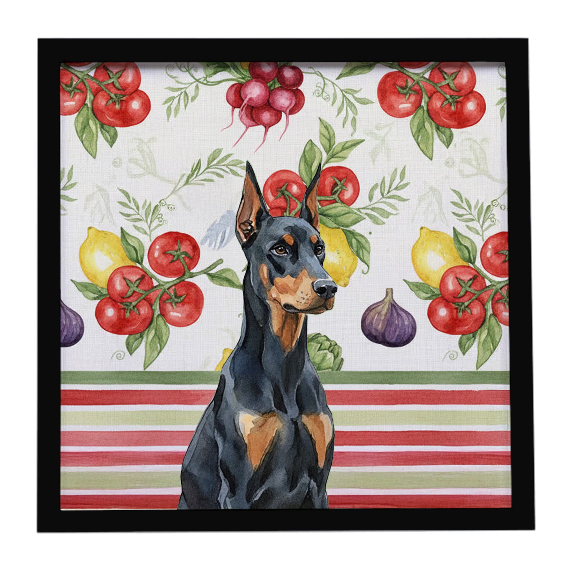 Buy this Doberman Pinscher Vegetables Framed Metal Print