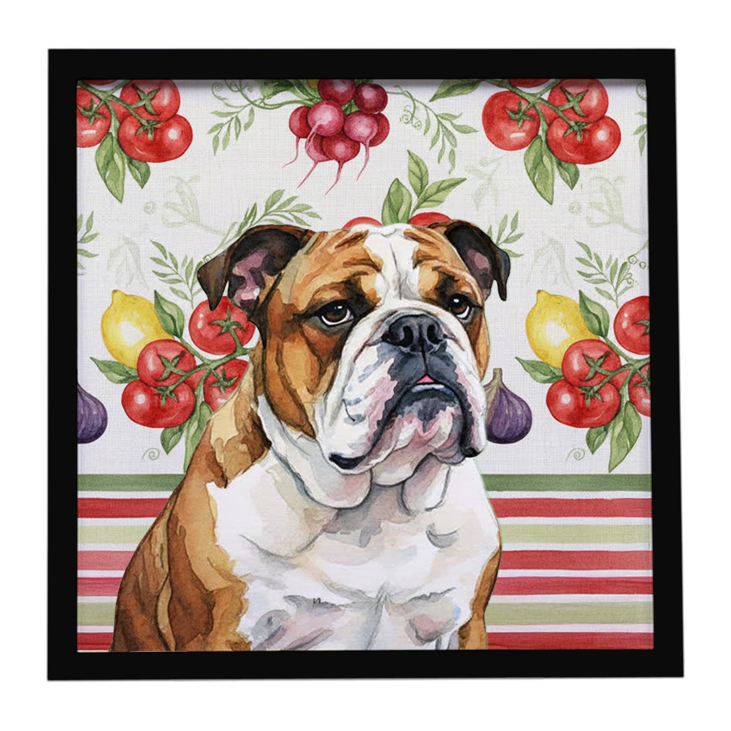Buy this Brindle and White English Bulldog Vegetables Framed Metal Print