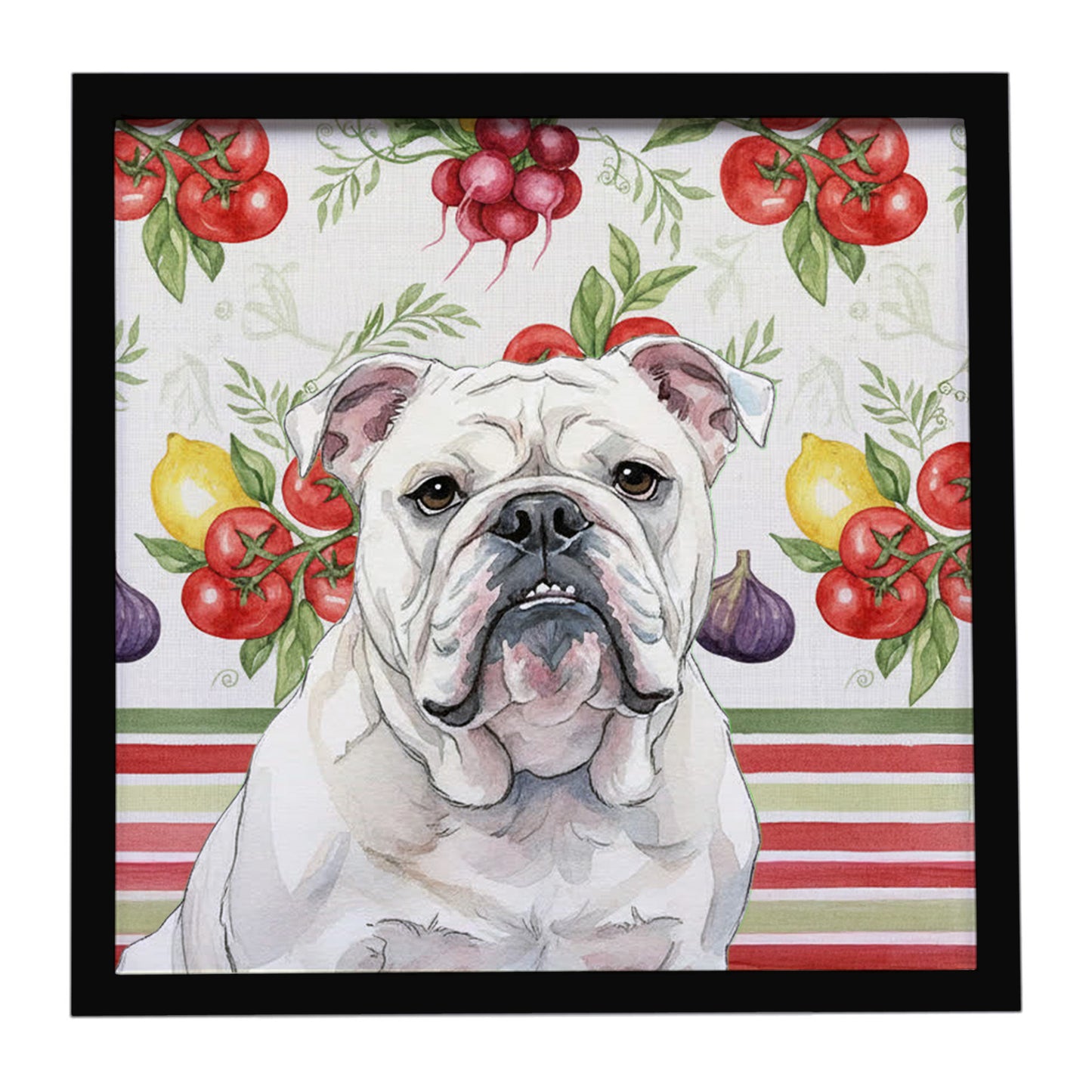 Buy this White English Bulldog Vegetables Framed Metal Print