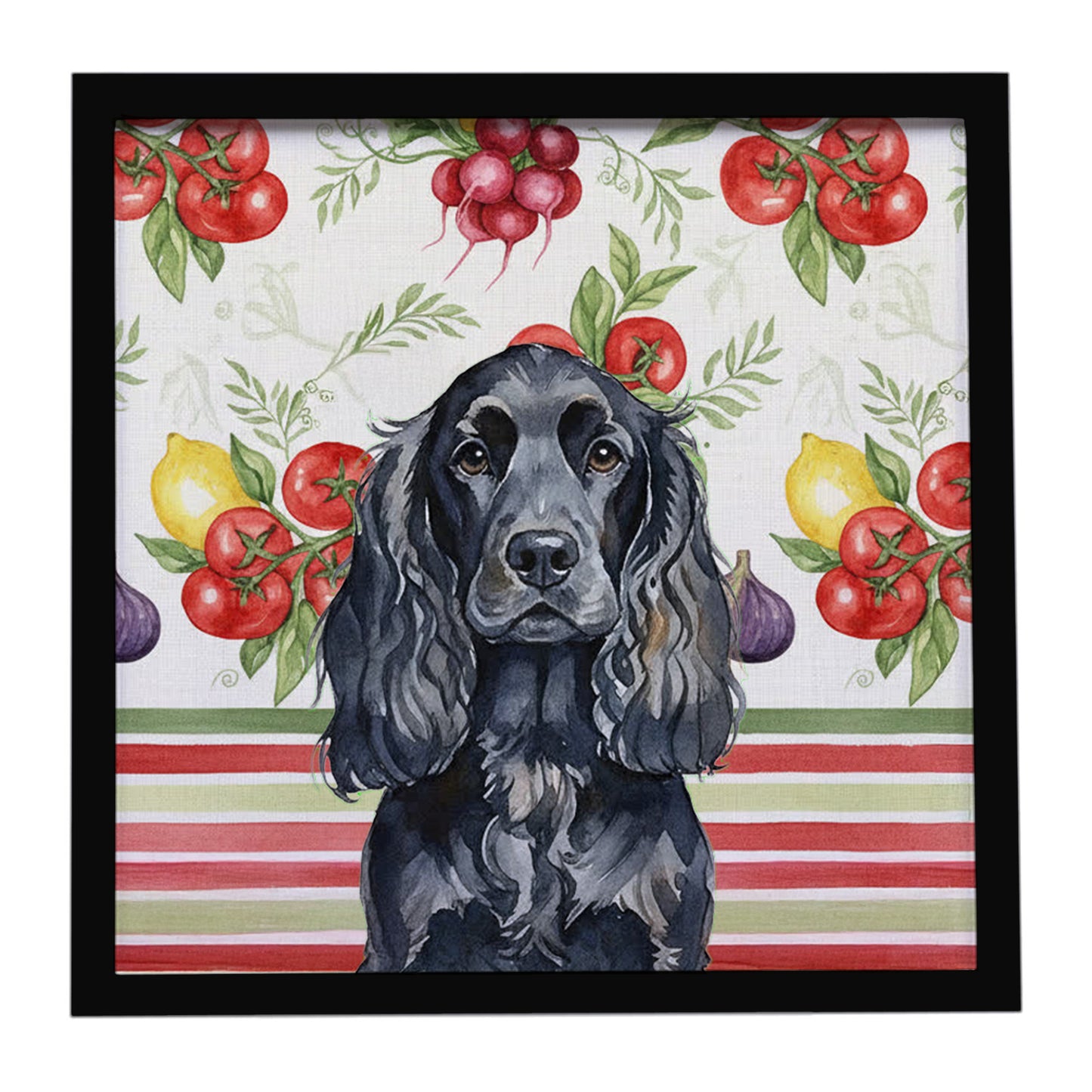Buy this Black English Cocker Spaniel Vegetables Framed Metal Print
