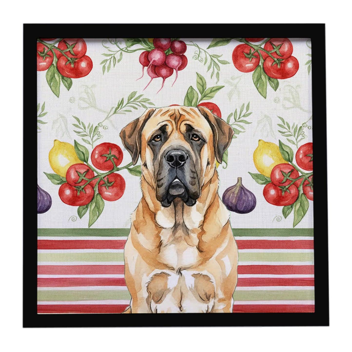 Buy this Apricot English Mastiff Vegetables Framed Metal Print